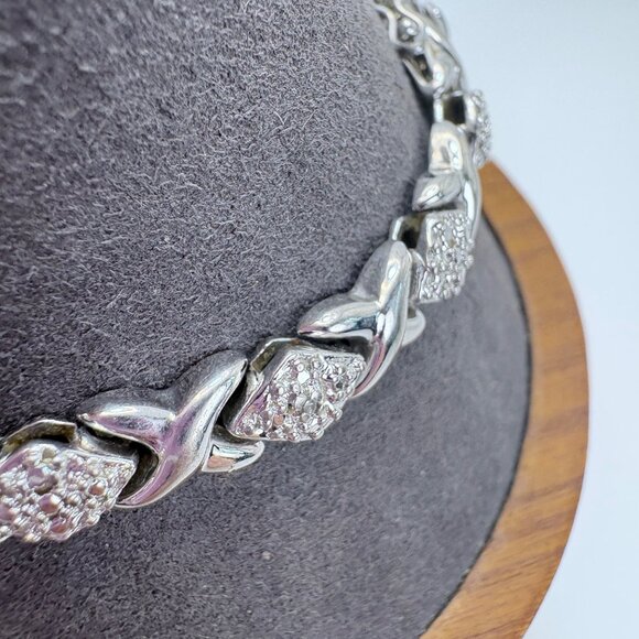 VTG Sterling Silver 925 Illusion Stone X Link Chain BRacelet Size 7.5" Length - Picture 3 of 10